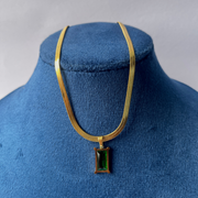 Snake Chain Necklace with Green Stone