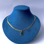 Snake Chain Necklace with Green Stone