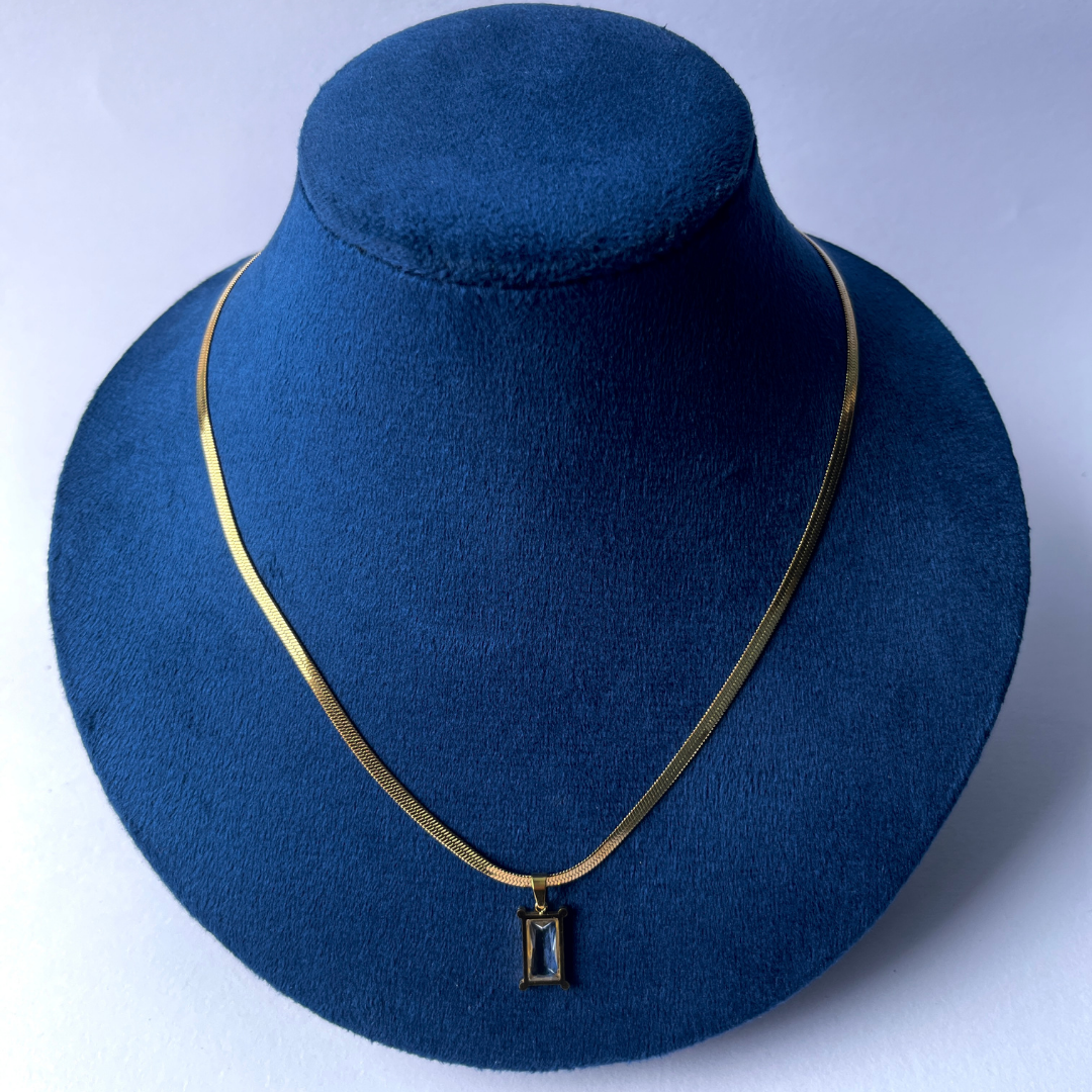 Snake Chain Necklace with White Stone Pendant