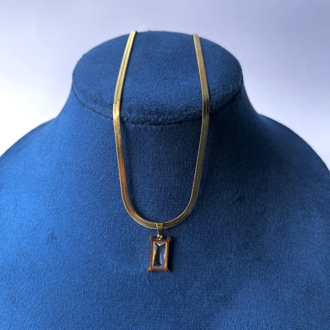 Snake Chain Necklace with White Stone Pendant